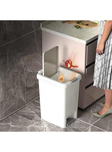 ORCHID M&reg;White kitchen trash can with open foot pedal, 10 liter covered trash can, bedroom kitchen trash can, rectangular trash can with soft close foot pedal, toilet and office trash cans (10 L)
