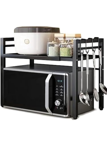 Expandable Countertop Heavy Duty Microwave Shelf Rack, 2-Tier Adjustable Metal Storage for Kitchen - Black