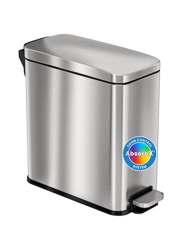 iTouchless 3 Gallon SoftStep Bathroom Trash Can with Lid and Odor Filter, Removable Inner Bucket, Stainless Steel Small Wastebasket Slim Garbage Bin for Home Office Bedroom Living Room