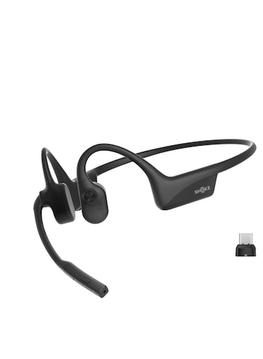 OpenComm2 UC 2025 Upgrade Bone Conduction Headset with USB-C adapter, Open-Ear Bluetooth Headphone with Noise Cancelling Mic, Wireless Earphone for Work, Call, Meeting, Driving, 16H Talktime BLACK