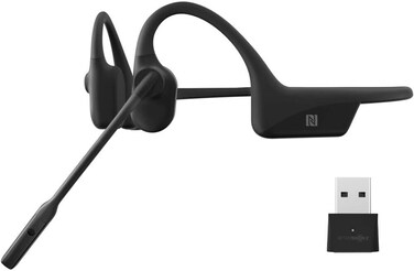 Aftershokz OpenComm UC Bluetooth Stereo Computer Headset with Loop100 USB-A Adapter Bone Conduction Wireless PC Headphones - Black (International Version)