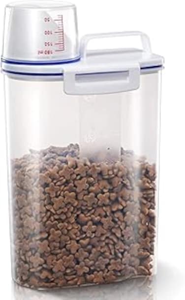 PREMIFY Airtight Pet Food Storage Container, Small Dog Food Container with Measuring Cup, Cat Food Container with Pour Spout, 2 Snap Clips Food Dispenser for Regular Food, Dogs, Cats, Birds