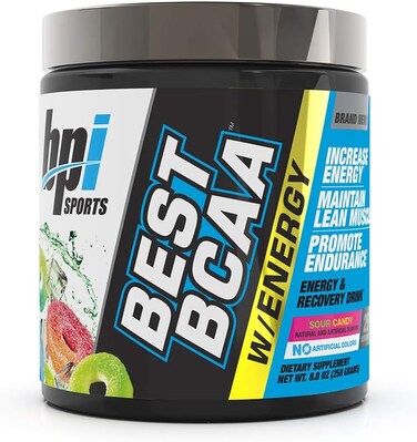 BPI Sports Best BCAA With Energy, Healthy BCAA Powder, Improved Performance, Lean Muscle Building, Accelerated Recovery, Proprietary Energy Blend, Sour Candy, 25 Servings, 8.8 Oz. (Bp114)