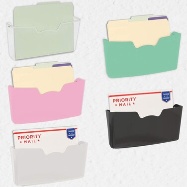 Simple Houseware 5 Pack - Single Pocket Wall Mount File Holder, Assorted Color