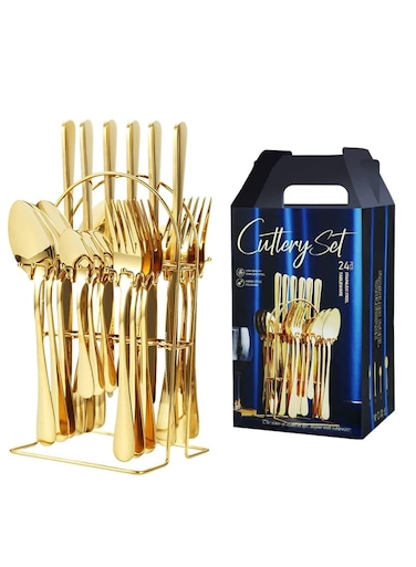24-Piece Stainless Steel Cutlery Set Gold 22.8x2.2cm
