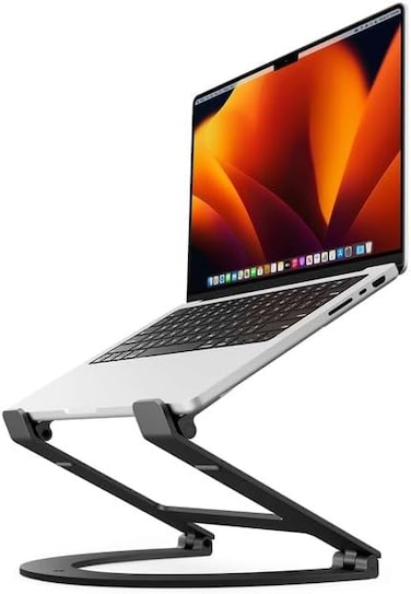 Twelve South Curve Flex, Ergonomic Height &amp; Angle Adjustable Aluminum Laptop/Macbook Stand/Riser, Fits 10"-17", Folds Flat For Portability -Travel Pouch Included, Matte Black