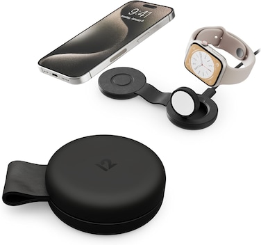 Twelve South Butterfly SE 2-In-1 Qi2 USB-C MagSafe Charging Station (Not Wireless) - Travel Charger For iPhone 15/14/13/12, Apple Watch, Airpods Pro - Portable Charging Stand For Apple Devices, Black