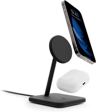 Twelve South Hirise 2 Deluxe 2-In-1 Qi2 Charging Stand For iPhone And Airpods Black