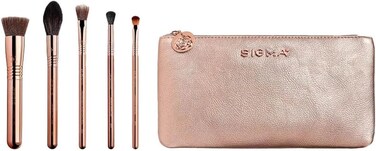 Sigma Beauty Iconic Rose Gold Brush Set, Set Of 5 Makeup Brushes And Makeup Bag