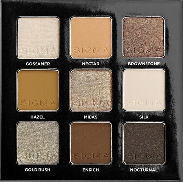 Sigma Beauty Eyeshadow Palettet - Ritzy, 9 Eyeshadow, Compact, Mix Of Finishes, Gluten Free, Lactose Free, Gossamer, Nectar, Brownstone, Hazel, Midas, Silk, Gold Rush, Enrich, Nocturnal