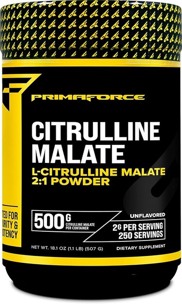 PrimaForce L-Citrulline Malate Powder, Unflavored Pre Workout Supplement, 500 grams - Energy Support, Aids Recovery, Enhances Strength Performance &ndash; Vegan, Non-GMO