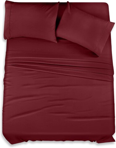CRAFT Hotel Quality 4 Piece Bed Sheet Set - Queen Size, 100% Cotton, Burgundy