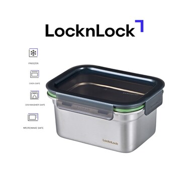 LocknLock Stainless Steel Stackable Food Container Rectangle 1L &ndash; Four-Side Locking Lid, Durable &amp; Leakproof, Oven &amp; Freezer Safe