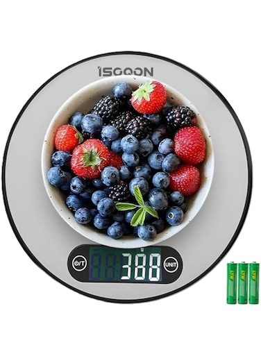 ISOQON Ultra-Thin Digital Kitchen Scale with LCD Display, Premium Stainless Steel Food Scale for Baking, Cooking, and Meal Prep, 11lb/5kg Capacity, 0.1oz/1g Precision, Silver