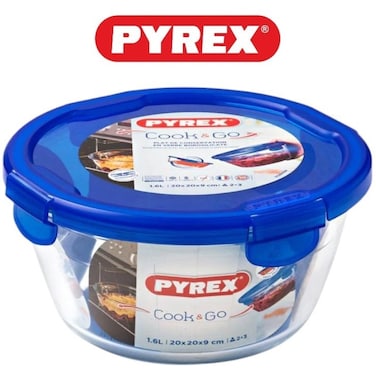 Pyrex Cook&amp;Go 1.6L Round Storage Dish with Airtight Lid - Versatile Freezer-to-Oven Solution
