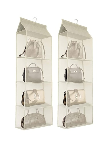 Closet Hanging Handbag Purse Organizer, 2 Pack Detachable Purse Bag Storage Holder for Wardrobe Closet with 4 Large Heavy-Duty Mesh Shelves, Space Saving Purse Organizers System - (Cream White)