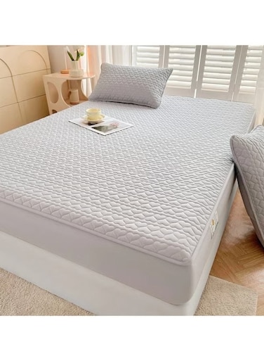 Waterproof Fitted Bedding Topper Set 200 &Atilde;&mdash; 220 cm &acirc;&euro;&ldquo; Light Grey with 2 Pillowcases
