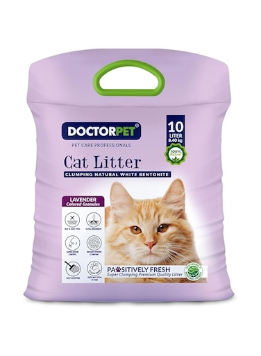 Doctor Pet Cat Litter Lavender 10L &ndash; 100% Natural Clumping Bentonite,Scented, Ultra Absorbent,Easy Scooping, Dust-Free, Odor Control, Easy Scooping, Hypoallergenic &amp; Non-Stick Paw Formula