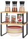 2-Pcs Counter Shelves Organizer Kitchen Stackable Expandable Cabinet Shelf - Wood Organizer Expandable CounterTop Racks For Office Bathroom Bedroom Metal and Bamboo