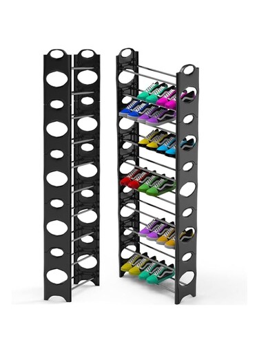 JieGuanG Shoe Tower, 10 Tiers Shoe Organizer, Shoe Rack for Enterway, Hallway, Living Room （Black）