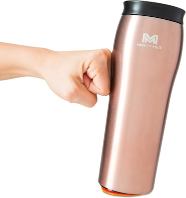 Mighty Mug, The Untippable Mug, Grips When Hit, Lifts for Sips, Insulated Stainless Steel Tumbler, Cupholder Friendly, Gifts for Women Men All, Leakproof, 6 Hours Hot / 24 Cold, 16oz, Rose Gold