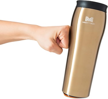 Mighty Mug, The Untippable Mug, Grips When Hit, Lifts for Sips, Insulated Stainless Steel Tumbler, Cupholder Friendly, Gifts for Women Men All, Leakproof, 6 Hours Hot / 24 Cold, 16oz, Gold