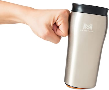 Mighty Mug, The Untippable Mug, Grips When Hit, Lifts for Sips, Insulated Stainless Steel Tumbler, Cupholder Friendly, Gifts for Women Men All, Leakproof, 6 Hours Hot / 24 Cold, 12oz, Metallic Beige