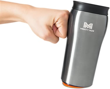 Mighty Mug,  The Untippable Mug, Grips When Hit, Lifts for Sips, Insulated Stainless Steel Tumbler, Cupholder Friendly Gifts for Women Men All, Leakproof, 6 Hours Hot / 24 Cold, 12oz, Black Pearl