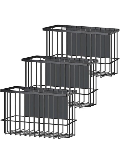 THE WHITE SHOP 3 Pcs Magnetic Refrigerator Organizer Magnetic Baskets Kitchen Magnetic Holder for Refrigerator Metal Shelf Rack Storage with 2 Types of Installation(Black)