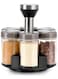 6-Jar Spice Rack Set with Revolving Stand - Airtight Jars for Spices, Salt, Sugar, Coffee Powder - Compact, Stylish, and Durable Kitchen Storage