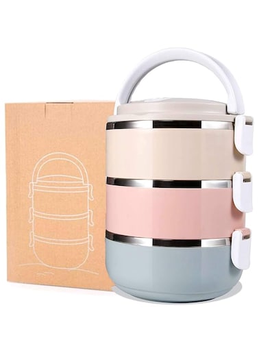 U-HOOME Thermal Bento Lunch Box, 2.1 Liters Stainless Steel Insulated Lunch Box 3 Layers Stackable Insulated Lunch Box for Children Adult School Office Picnic Food Container