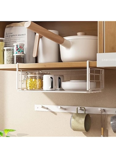 VORDERN Under Cabinet Organizer Shelf, Wire Rack Hanging Storage Baskets for Kitchen Pantry, White