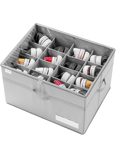 SLEEPHEAD&reg; Shoe Organizer for Closet, Fits 16 Pairs, Large Shoe Box Storage Containers, Clear Foldable Shoe Storage Bins w/Bottom Support, Space Saving Shoes Holder w/Reinforced Handles, Gray