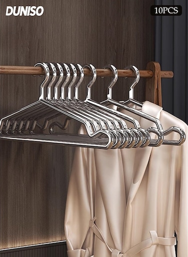 10-Piece Stainless steel Hanger Set with Notches&iuml;&frac14;&OElig;Sturdy and Durable&iuml;&frac14;&OElig;Metal Clothes Hanger suitable for Heavy-Duty Clothes, Jacket, Shirt, Pants, Suit Hangers &iuml;&frac14;&OElig;&iuml;&frac14;&circ;Silver&iuml;&frac14;&permil;