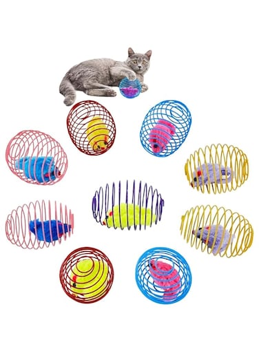 JCD Cat Toys Balls 9 Packs Cat Spring Ball Toys for Indoor Cats Metal Cage Balls with Mice, Cat Toys for Indoor Cats and Kitten, Interactive Cat Toys Cat Balls Mouse Toys, Kitten Toys(Random colors)