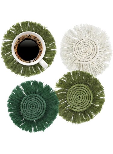 SWIUKPHE Boho Macrame Coasters Set 3PCS, Handmade Braided Coasters Mat with Tassel Absorbent Heat Resistant Cotton Cup Mat for Summer Birthday Housewarming Gifts Home Decor