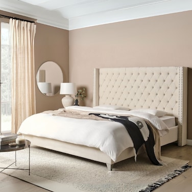 Chelsea Tufted Upholstered Large Twin Size Bed (140 X 200 CM) Beige Color