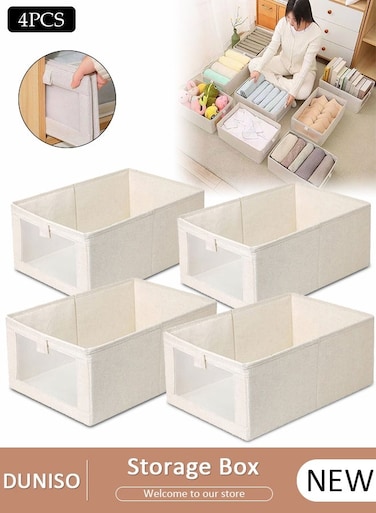 4PCS Clothes Storage Box, Stackable Wardrobe Clothes Organizer, Foldable Closet Storage Basket, Drawer Storage Organizer for Clothing, T-Shirt, Jeans, Sweaters, Toys &amp; Books
