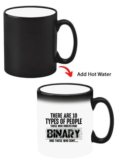 Color Changing Heat Sensitive Ceramic Mug, Image Revealed When HOT Liquid is Added! Binary Black