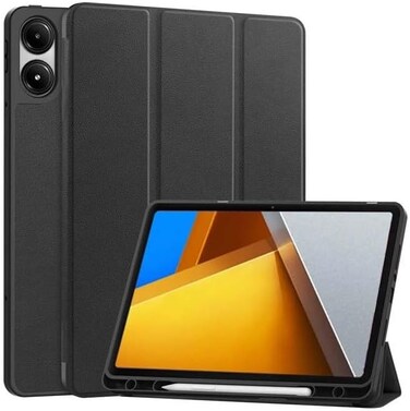 Muzz Case for Xiaomi Poco Pad 2024, Slim Lightweight Hard Shell Cover with Three fold Stand, with Auto Sleep Wake Anti-scratch Smart Protective Cover for Xiaomi Poco Pad 12.1inch (Black)
