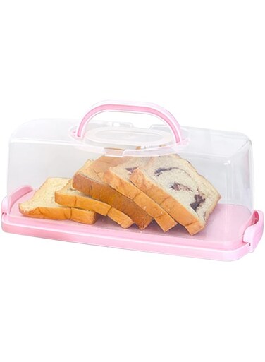 N / N Plastic Rectangular Bread Box with Portable Handle, Loaf Cake Storage Container Box for Storing Banana Bread,Pumpkin Bread (Pink)