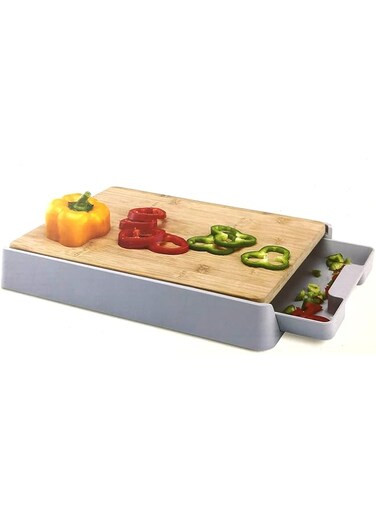 Rubik Cutting Board with Storage Tray, Kitchen Wooden Chopping Board Plastic Tray Storage Container