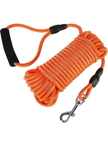 TNTAIAHL Long Dog Leash, 32ft Floating Dog Training Leash, Check Cord Rope Leash with Comfortable Handle for Outside, Hiking, Swimming, Beach and Lake (Orange)