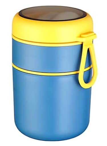 Double Soup Bowl Insulated Lunch Container Thermos Steel Food Jar with Spoon Stainless Steel 2 Compartment Leak Proof Airtight Lunch Container for Hot and Cold Food 710ml (Blue)