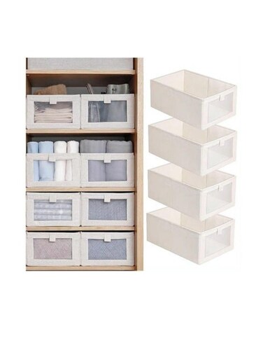 4 Pack Linen Storage Bins,Storage Containers For Organizing Clothing,Jeans,Toys,Books,Shelves,Closet,Wardrobe,Closet Organizers And Storage,Large Storage Boxes Baskets With Visual Window