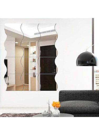 ANTOLE 12PCS Wavy Mirror Wall Stickers,Full Length 3D Mirror Art DIY Home Decorative Acrylic Mirror Wall Sheet Plastic Mirror Tiles for Home Living Room Bedroom Sofa TV Setting Wall Decoration Decor