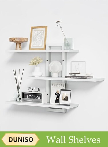 Three-Layer Wooden Floating Shelf, Wall Storage Rack, Decorative Wall Shelf, Wall Shelf Punched One-Line Board Bookshelf Wall Storage Small Shelf, Suitable For Bedroom/Living Room/Bathroom/Kitchen/Office, White