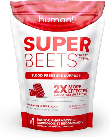 humanN SuperBeets Heart Chews - Nitric Oxide Production and Blood Pressure Support - Grape Seed Extract &amp; Non-GMO Beet Energy Chews - Pomegranate Berry Flavor - 60 Count
