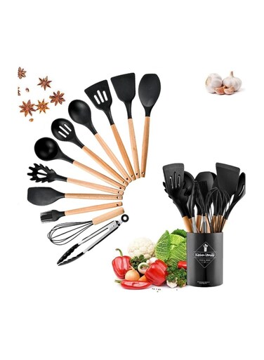 Cooking utensil Set, 12 Pcs Silicone Spatula Set for Baking, Cooking &amp; Decorating, Home Kitchen Spatula Spoon Gadget with Holder for Nonstick Cookware, , Heat-Resistant &amp; BPA-Free Cooking Spatula Set