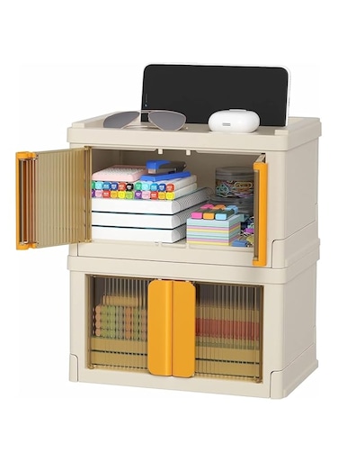 TERRIFI Plastic Storage Baskets With Lid - Plastic Storage Containers Stackable Storage bins: Storage Baskets for Organizing Shelves Drawers Desktop Closet Playroom Classroom Office, 2 Pack